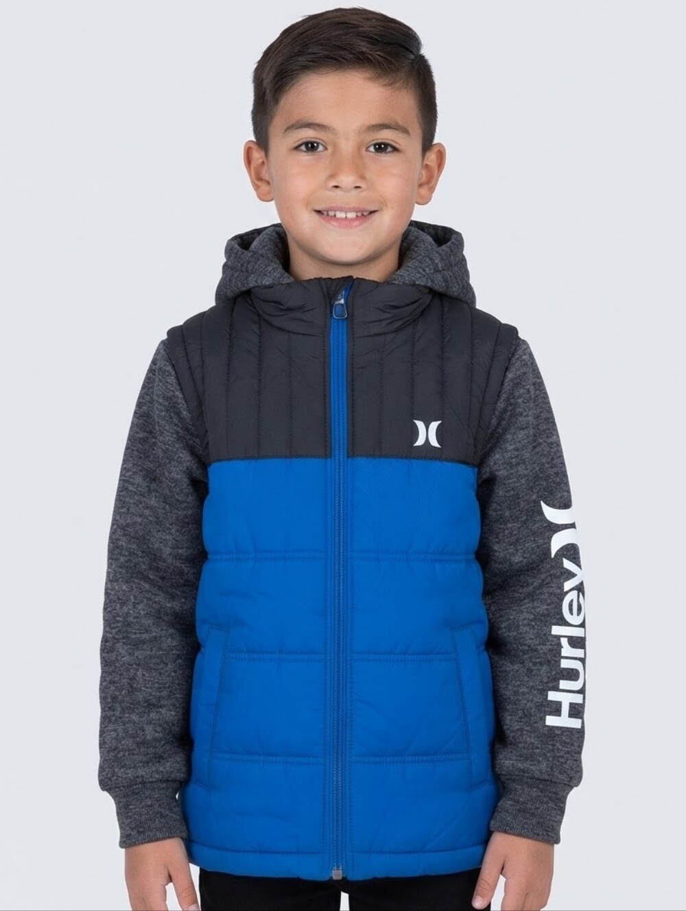 Hurley Boys Mixed Media Quilted Puffer Jacket Hooded Sz 6 NWT